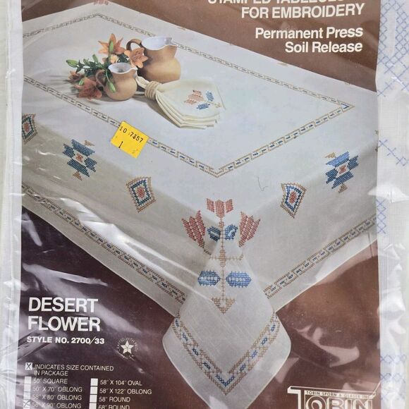 Tobin Desert Flower 2700/33 Stamped Tablecloth For Embroidery Oblong 58"x90" NEW - Picture 2 of 4